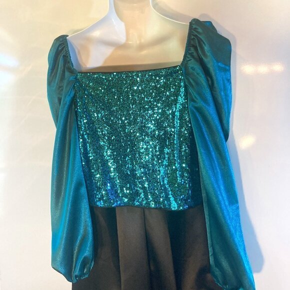 Shein Curve SZ 1XL Plus Teal sequin & satin top party formal holiday - Picture 7 of 11